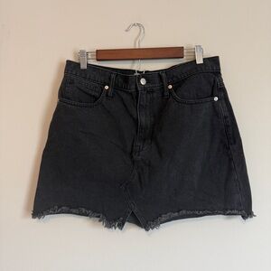 Madewell Size 30 Rigid Denim A-Line Mini Skirt Black Raw Hem Edgy Grunge Indie